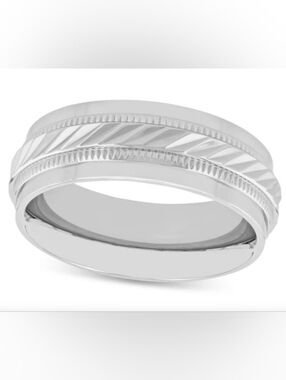 Classic Men's Silver Stainless Steel Etched Wave Twist Milgrain Wedding Band 9